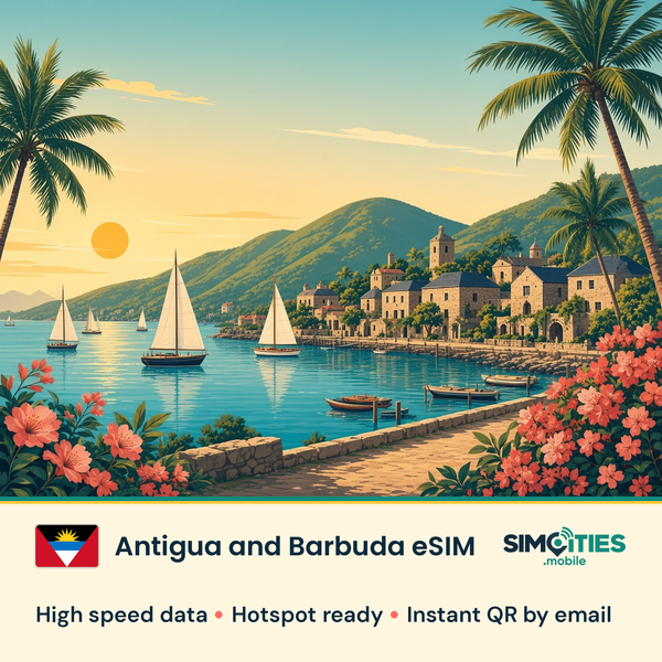 Antigua and Barbuda eSIM – high speed travel data, hotspot ready – SIMCITIES
