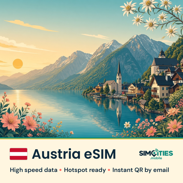 Austria eSIM – high speed travel data, hotspot ready – SIMCITIES
