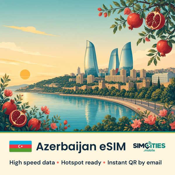 Azerbaijan eSIM – high speed travel data, hotspot ready – SIMCITIES