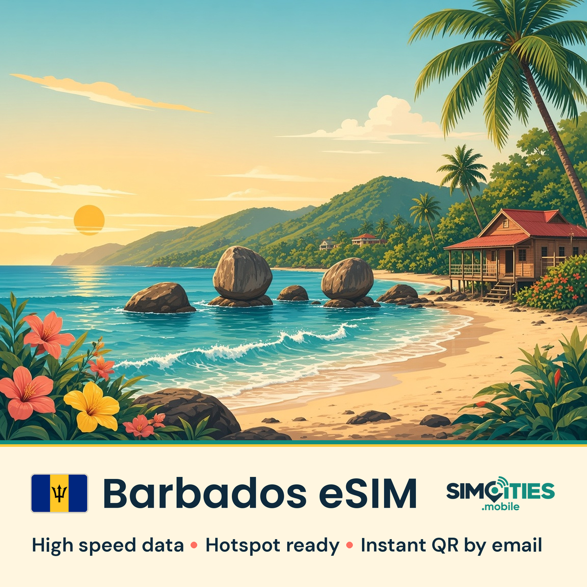 Barbados eSIM – high speed travel data, hotspot ready – SIMCITIES