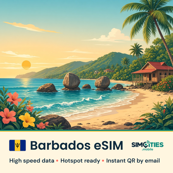 Barbados eSIM – high speed travel data, hotspot ready – SIMCITIES