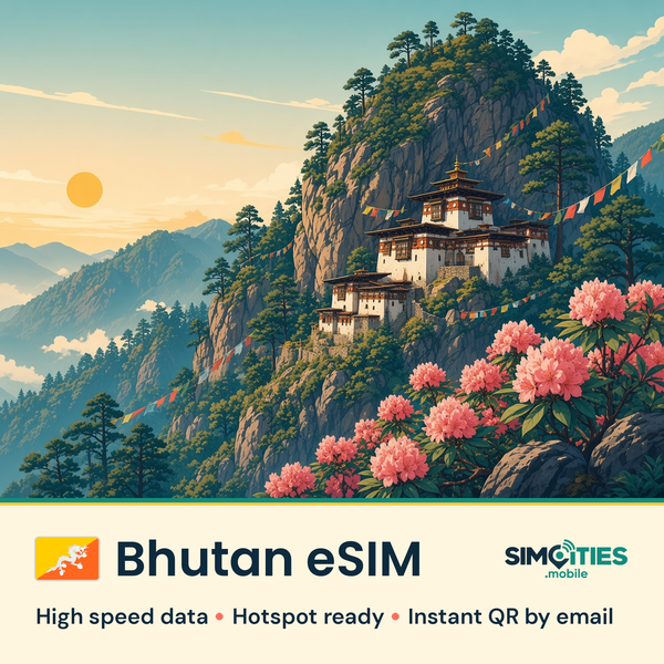 Bhutan eSIM – high speed travel data, hotspot ready – SIMCITIES