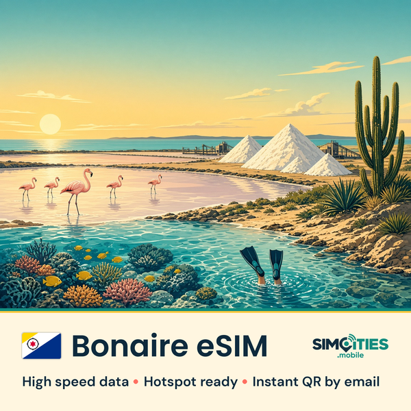 Bonaire eSIM – high speed travel data, hotspot ready – SIMCITIES