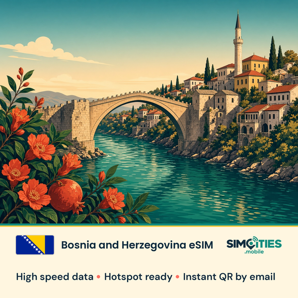 Bosnia and Herzegovina eSIM – high speed travel data, hotspot ready – SIMCITIES