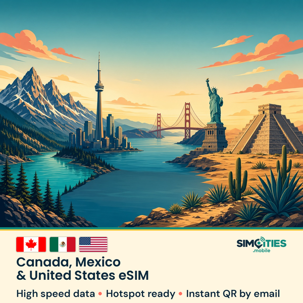 Canada, Mexico & United States eSIM – high speed travel data, hotspot ready – SIMCITIES