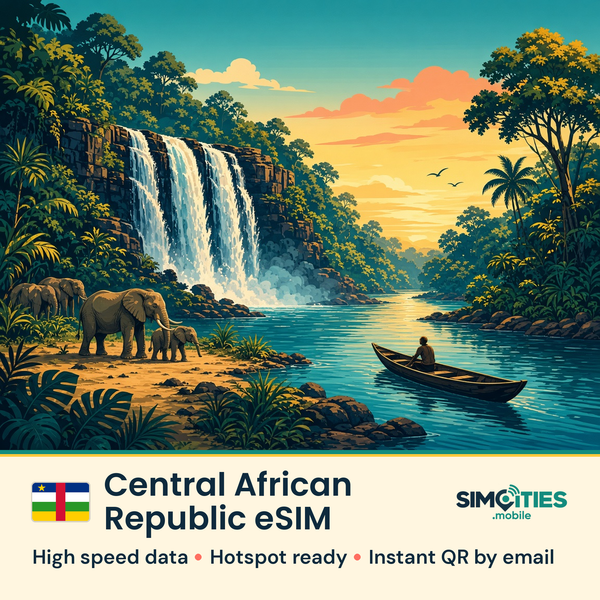 Central African Republic eSIM – high speed travel data, hotspot ready – SIMCITIES