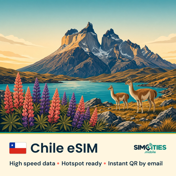 Chile eSIM – high speed travel data, hotspot ready – SIMCITIES
