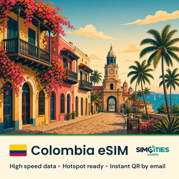 Colombia eSIM – high speed travel data, hotspot ready – SIMCITIES