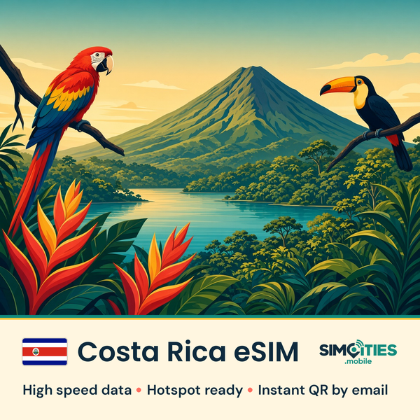 Costa Rica eSIM – high speed travel data, hotspot ready – SIMCITIES