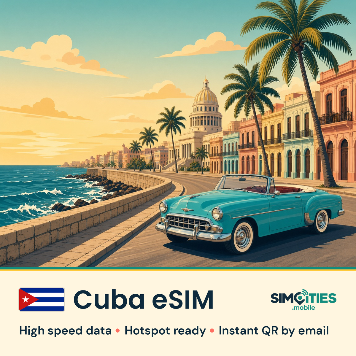Cuba eSIM – high speed travel data, hotspot ready – SIMCITIES