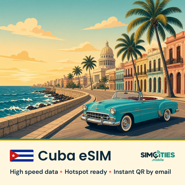 Cuba eSIM – high speed travel data, hotspot ready – SIMCITIES