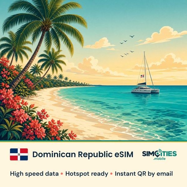 Dominican Republic eSIM – high speed travel data, hotspot ready – SIMCITIES