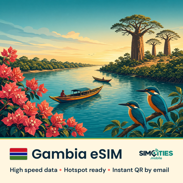 Gambia eSIM – high speed travel data, hotspot ready – SIMCITIES