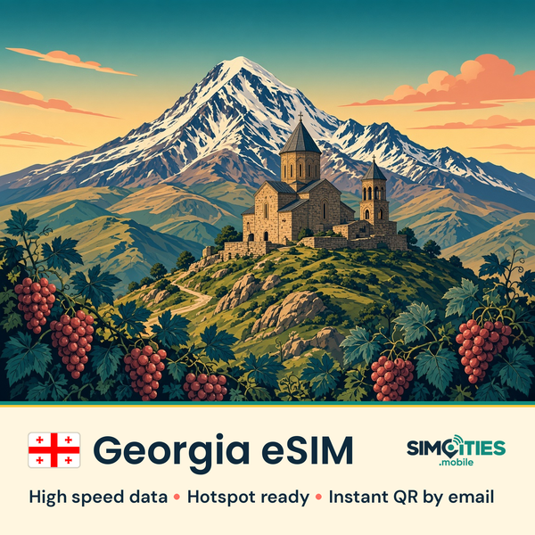 Georgia eSIM – high speed travel data, hotspot ready – SIMCITIES