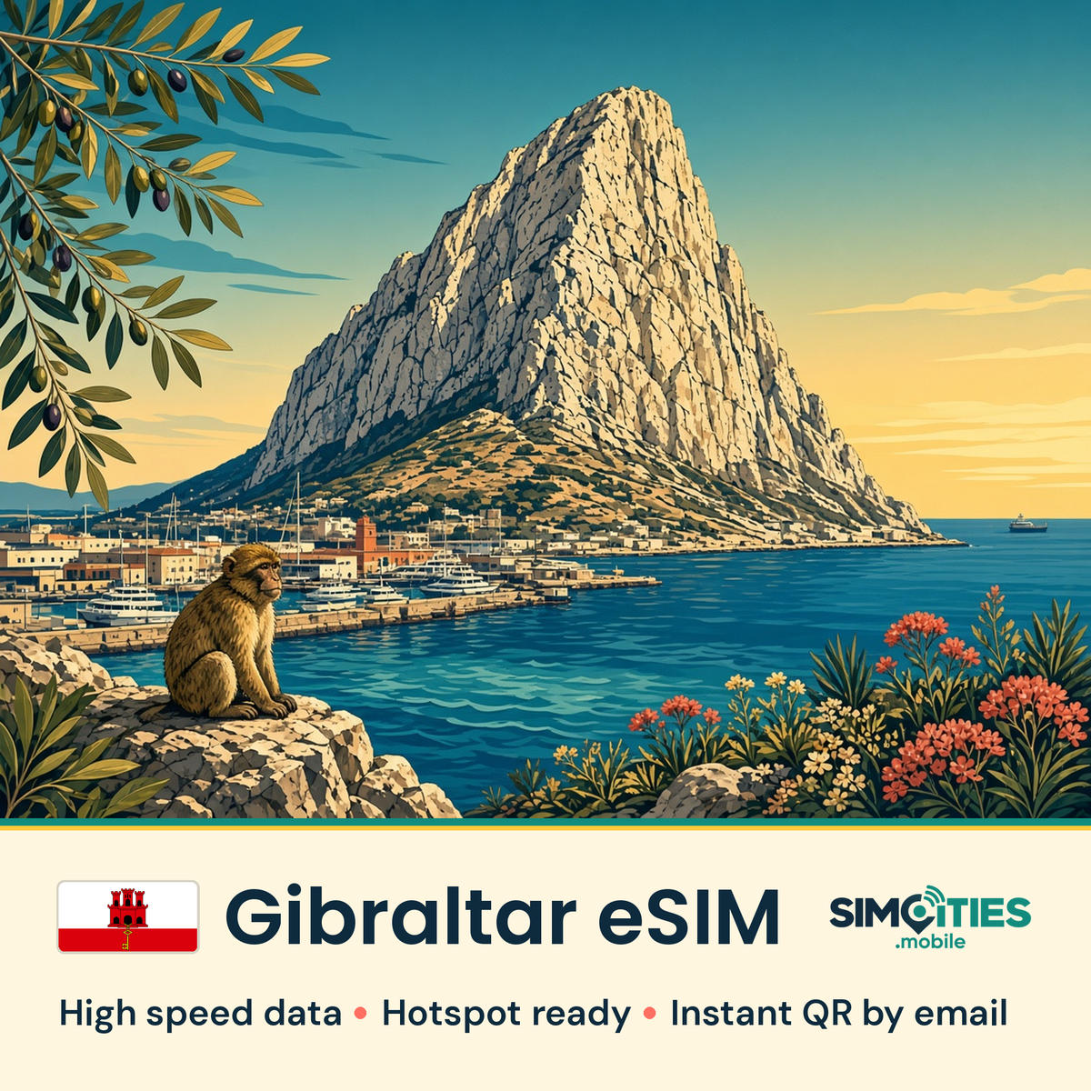 Gibraltar eSIM – high speed travel data, hotspot ready – SIMCITIES