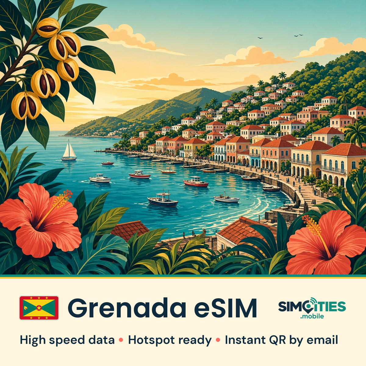 Grenada eSIM – high speed travel data, hotspot ready – SIMCITIES
