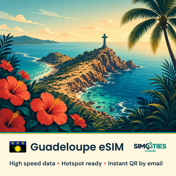 Guadeloupe eSIM – high speed travel data, hotspot ready – SIMCITIES