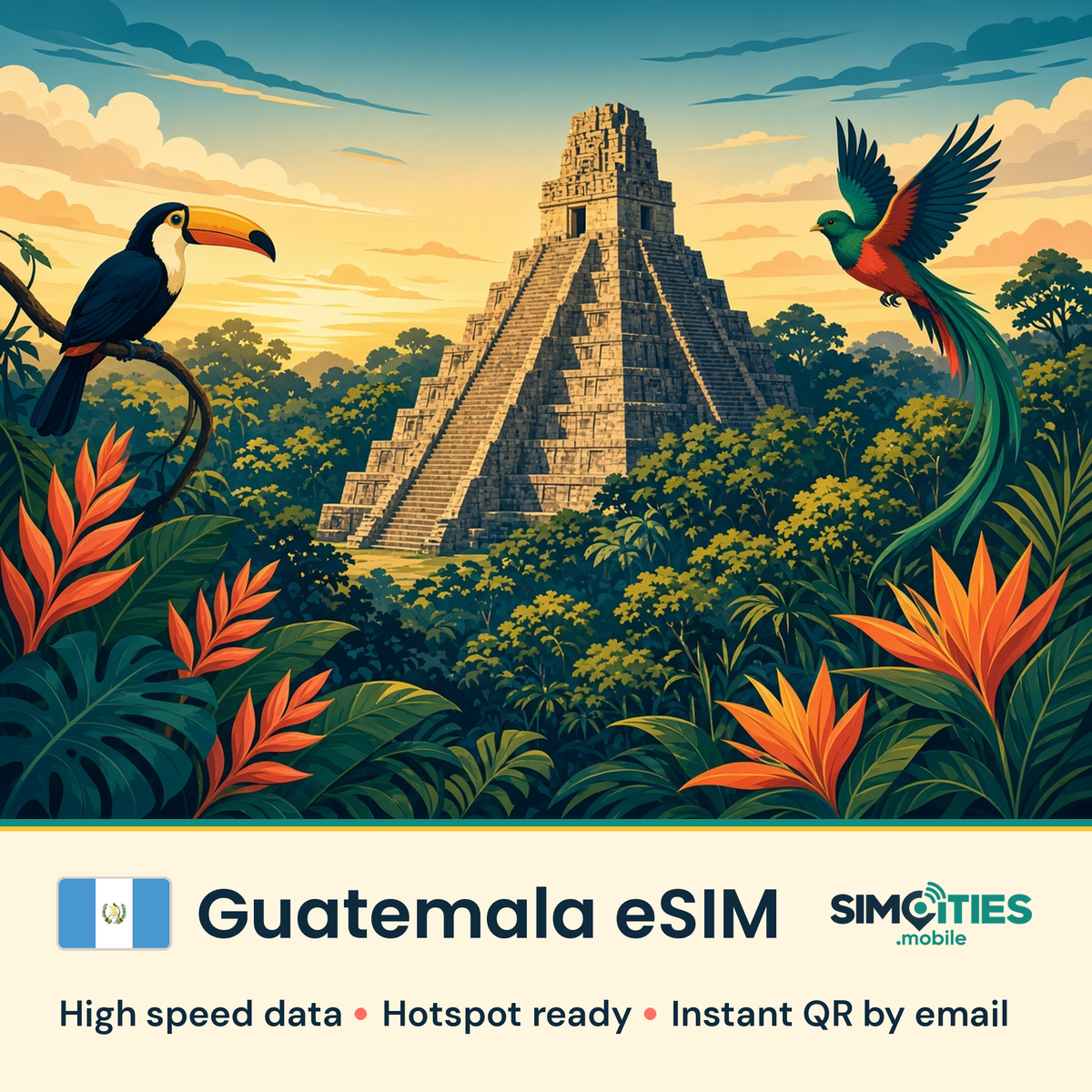Guatemala eSIM – high speed travel data, hotspot ready – SIMCITIES