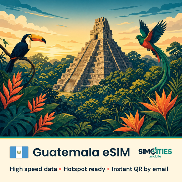 Guatemala eSIM – high speed travel data, hotspot ready – SIMCITIES