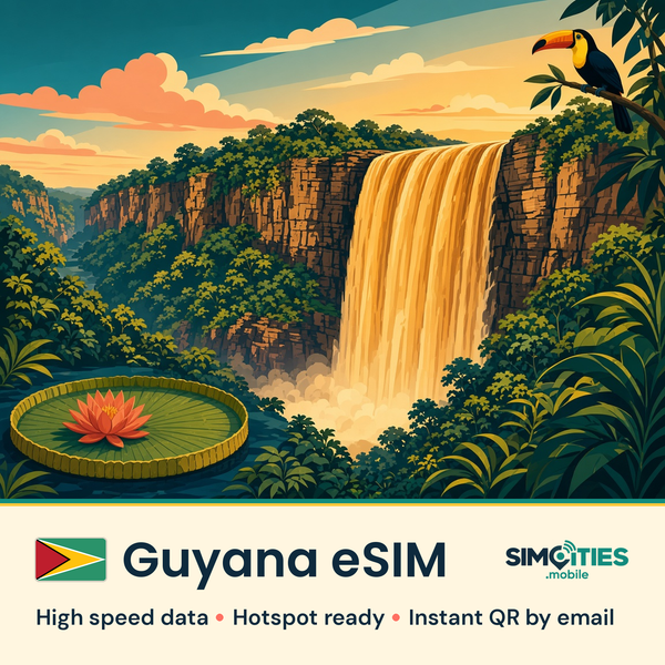 Guyana eSIM – high speed travel data, hotspot ready – SIMCITIES