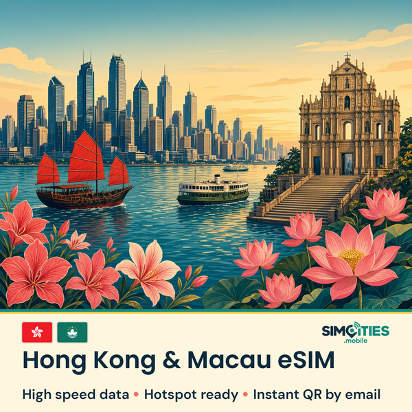 Hong Kong & Macau eSIM – high speed travel data, hotspot ready – SIMCITIES