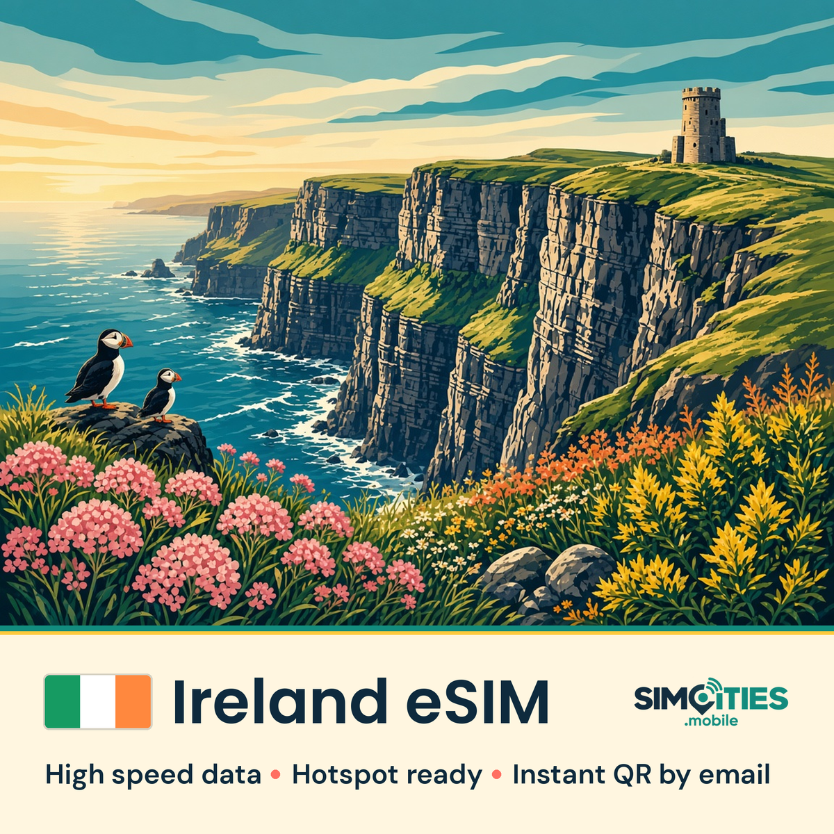 Ireland eSIM – high speed travel data, hotspot ready – SIMCITIES