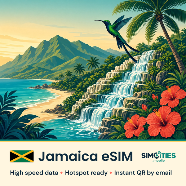 Jamaica eSIM – high speed travel data, hotspot ready – SIMCITIES