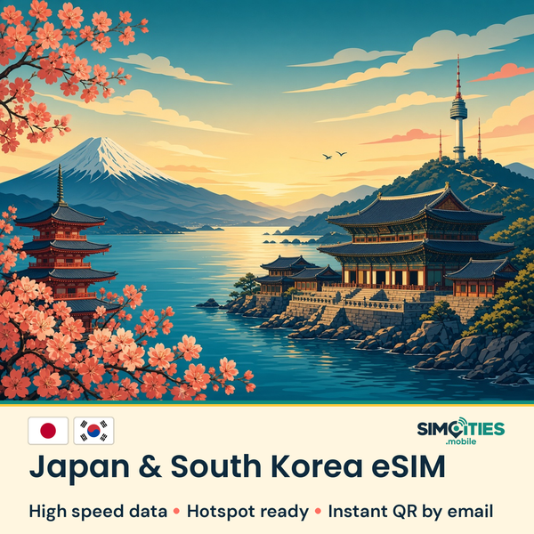 Japan & South Korea eSIM – high speed travel data, hotspot ready – SIMCITIES