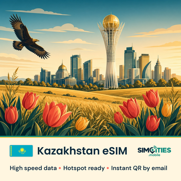 Kazakhstan eSIM – high speed travel data, hotspot ready – SIMCITIES