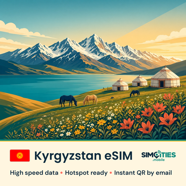 Kyrgyzstan eSIM – high speed travel data, hotspot ready – SIMCITIES