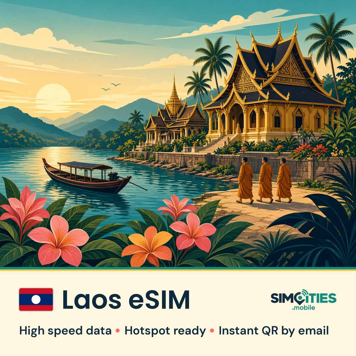 Laos eSIM – high speed travel data, hotspot ready – SIMCITIES