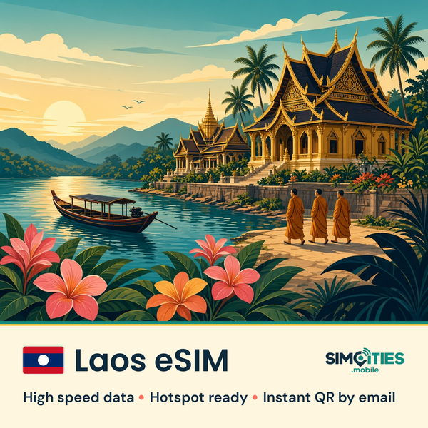 Laos eSIM – high speed travel data, hotspot ready – SIMCITIES