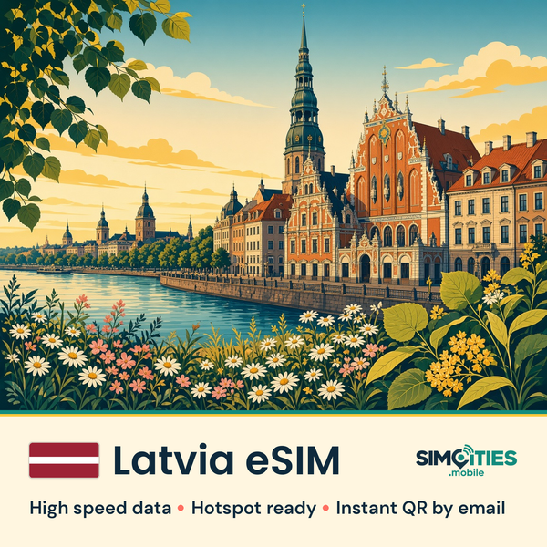 Latvia eSIM – high speed travel data, hotspot ready – SIMCITIES