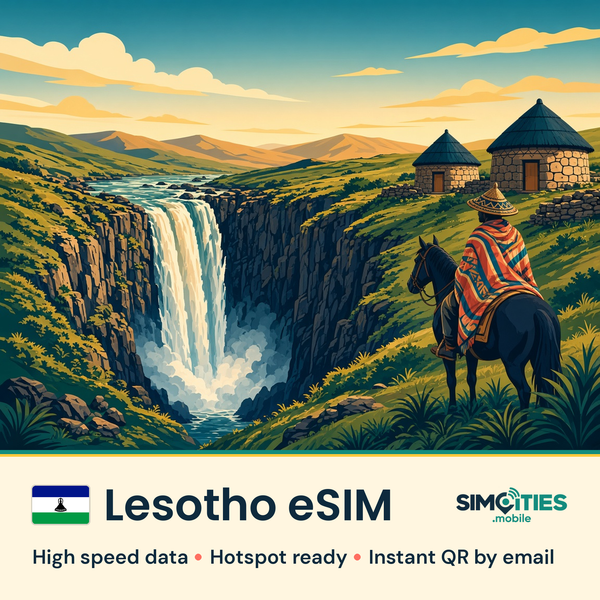 Lesotho eSIM – high speed travel data, hotspot ready – SIMCITIES