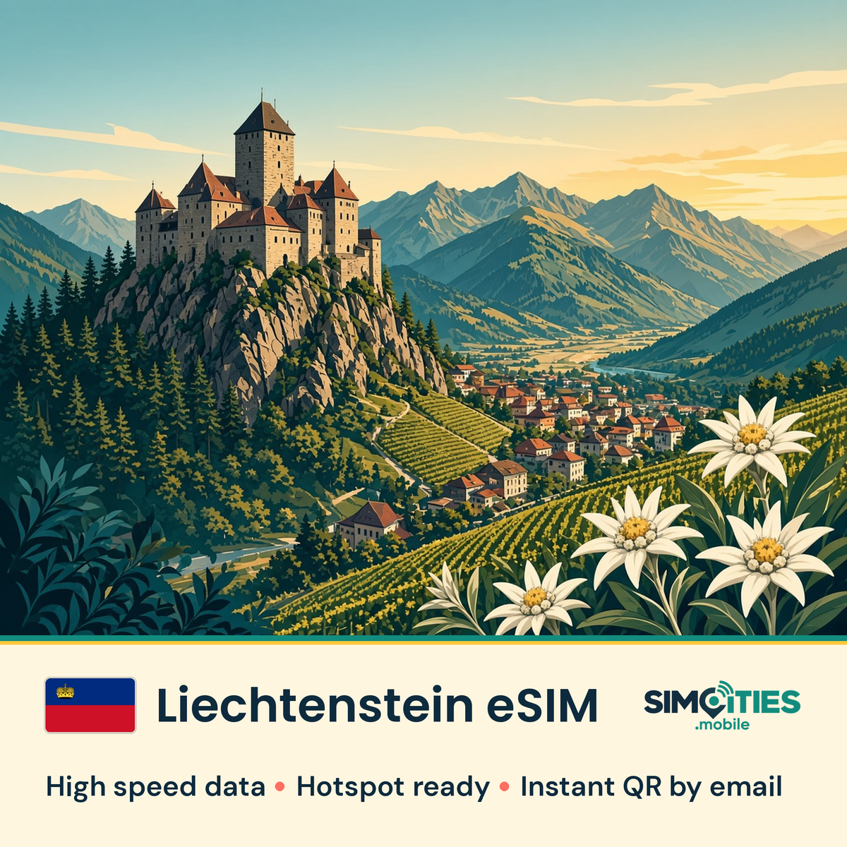 Liechtenstein eSIM – high speed travel data, hotspot ready – SIMCITIES