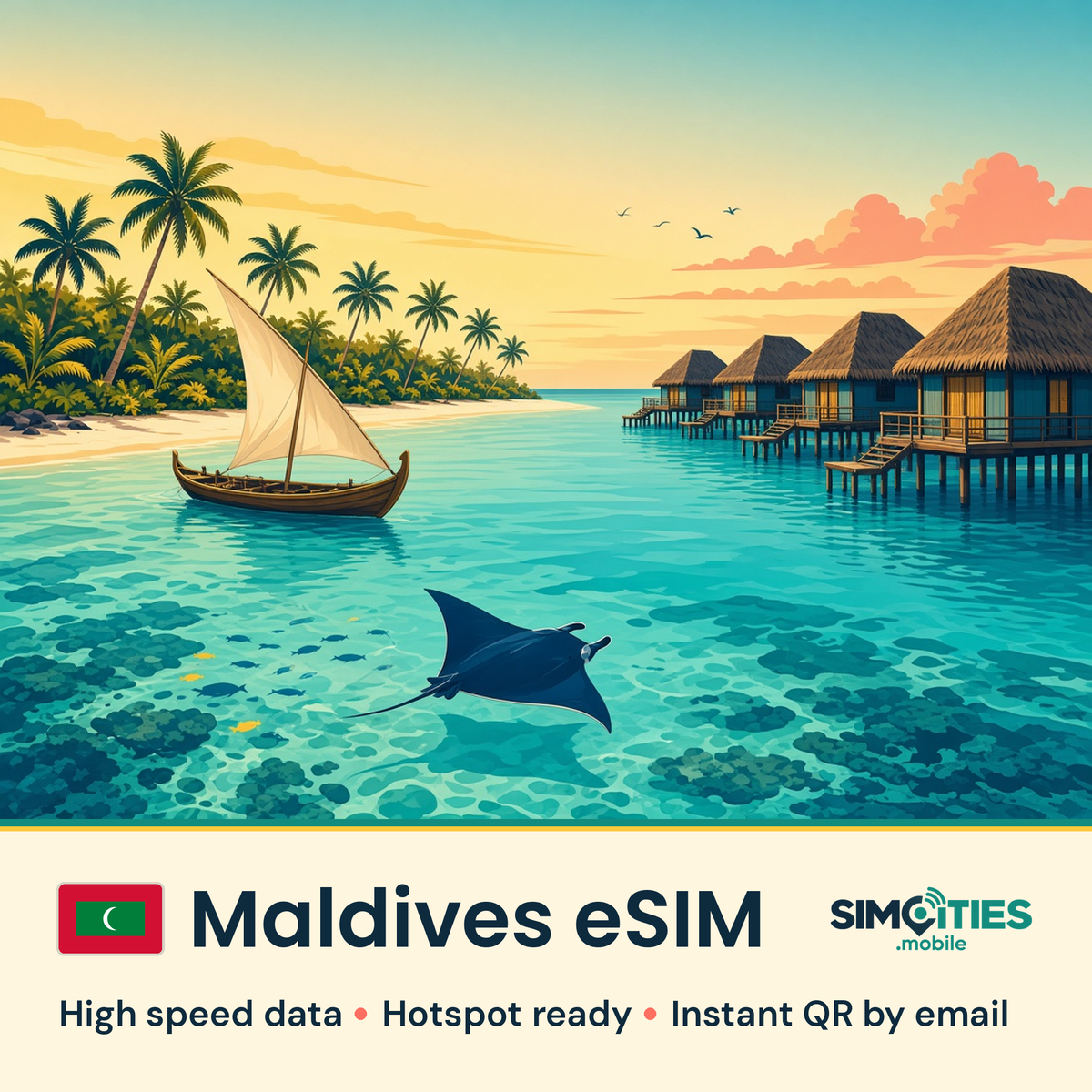 Maldives eSIM – high speed travel data, hotspot ready – SIMCITIES