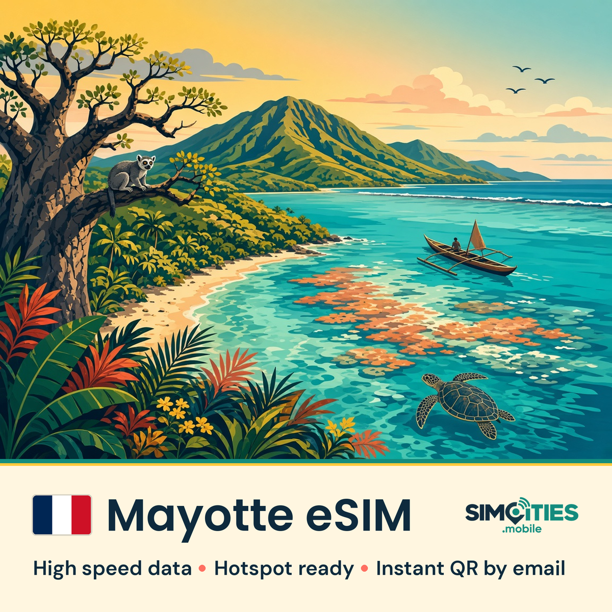 Mayotte eSIM – high speed travel data, hotspot ready – SIMCITIES