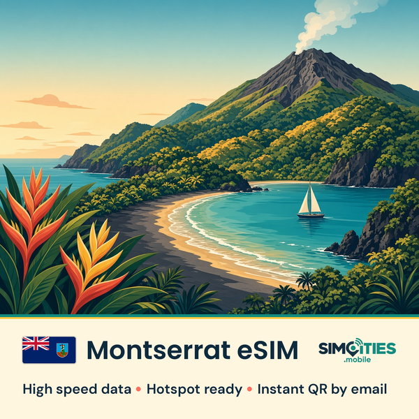 Montserrat eSIM – high speed travel data, hotspot ready – SIMCITIES