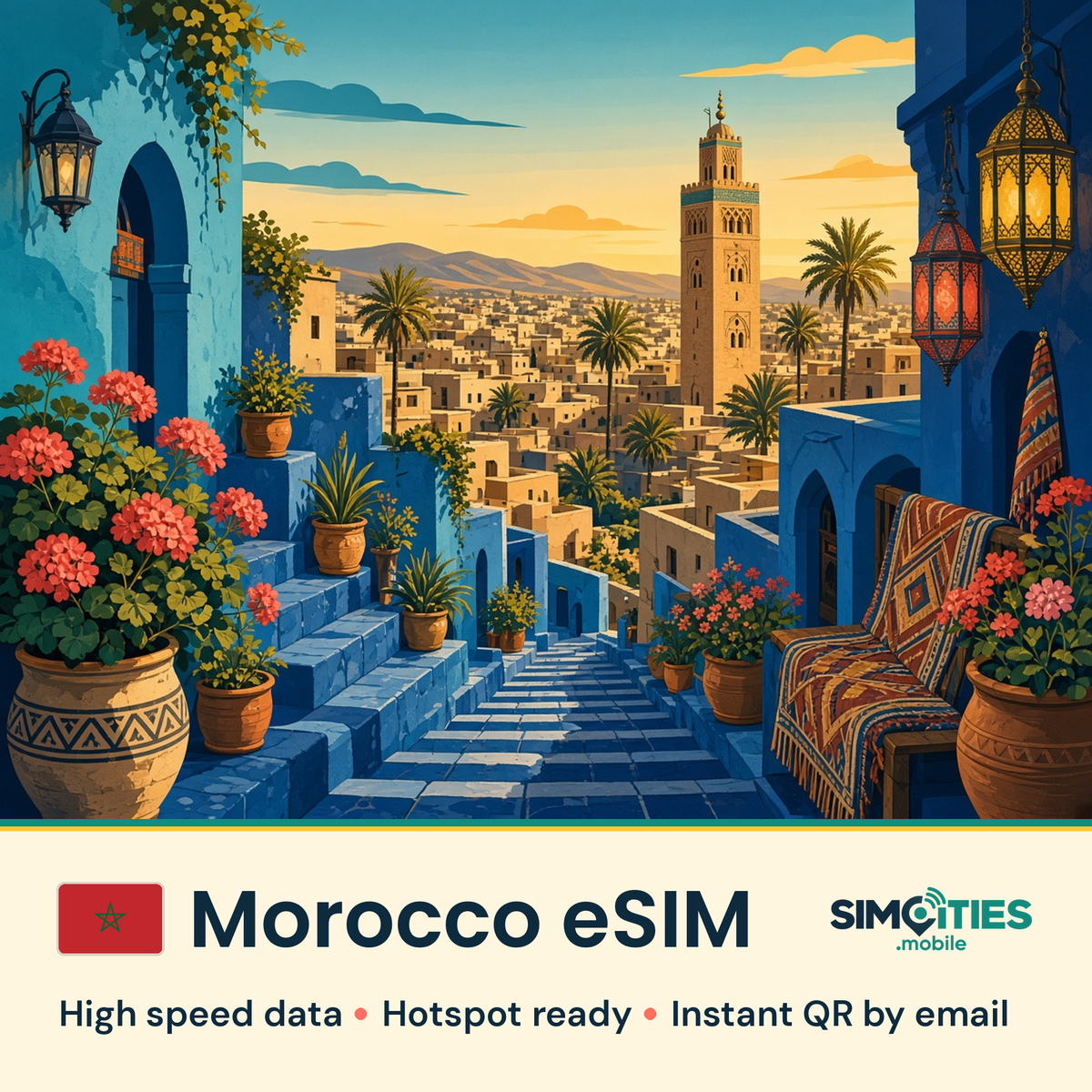 Morocco eSIM – high speed travel data, hotspot ready – SIMCITIES