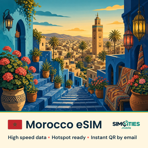 Morocco eSIM – high speed travel data, hotspot ready – SIMCITIES