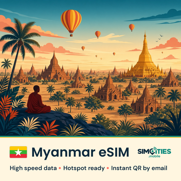 Myanmar eSIM – high speed travel data, hotspot ready – SIMCITIES