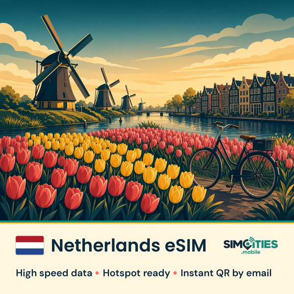 Netherlands eSIM – high speed travel data, hotspot ready – SIMCITIES