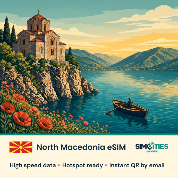 North Macedonia eSIM – high speed travel data, hotspot ready – SIMCITIES