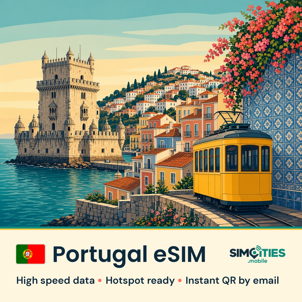 Portugal eSIM – high speed travel data, hotspot ready – SIMCITIES