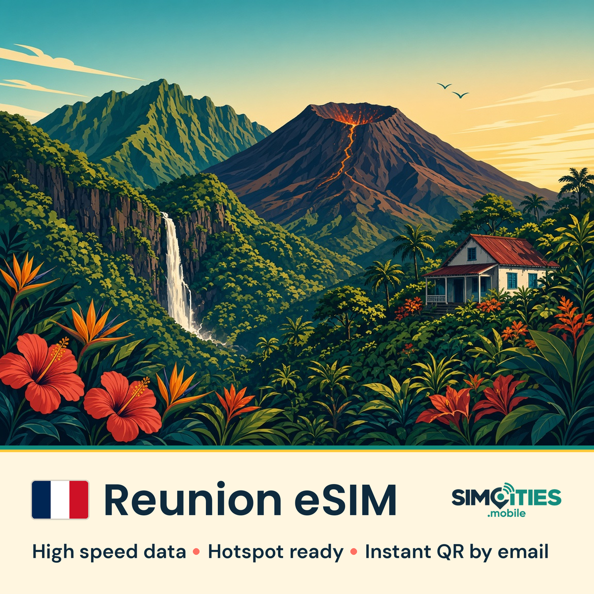 Reunion eSIM – high speed travel data, hotspot ready – SIMCITIES