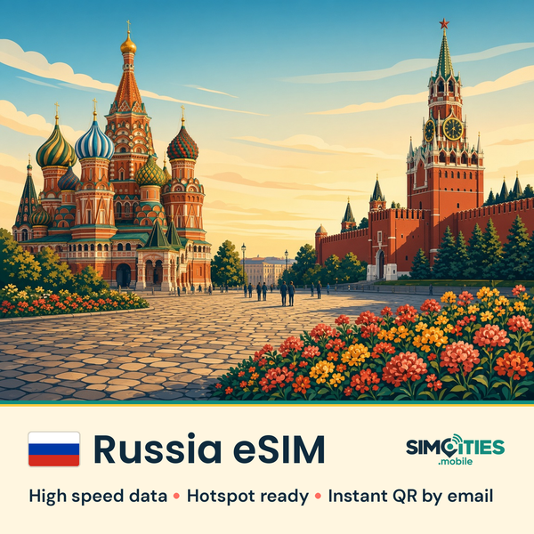 Russia eSIM – high speed travel data, hotspot ready – SIMCITIES