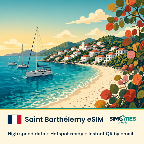 Saint Barthelemy eSIM – high speed travel data, hotspot ready – SIMCITIES
