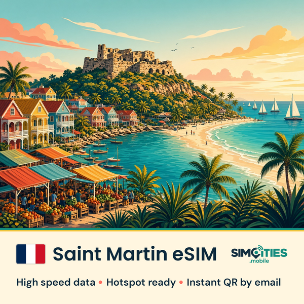Saint Martin eSIM – high speed travel data, hotspot ready – SIMCITIES