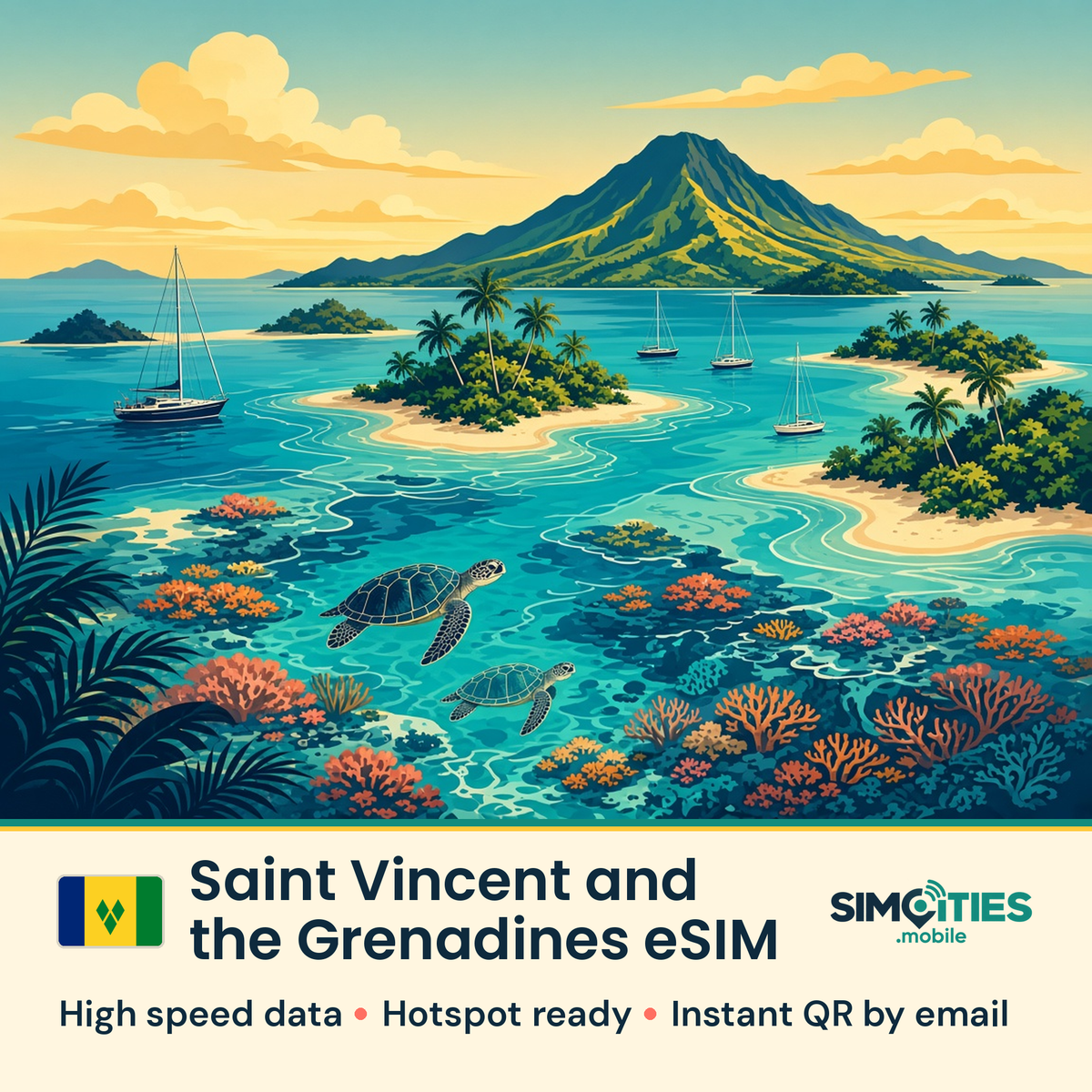 Saint Vincent and the Grenadines eSIM – high speed travel data, hotspot ready – SIMCITIES