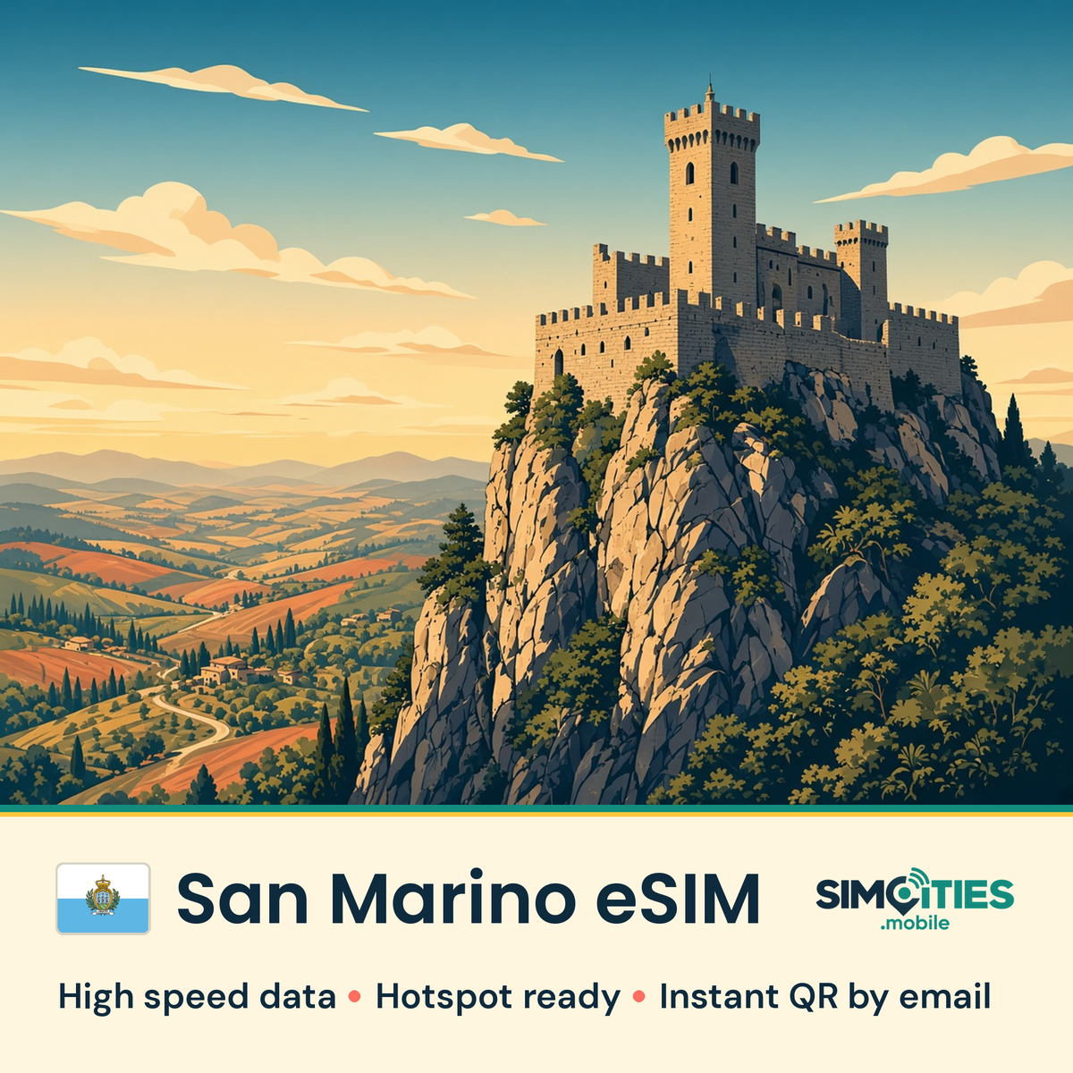 San Marino eSIM – high speed travel data, hotspot ready – SIMCITIES